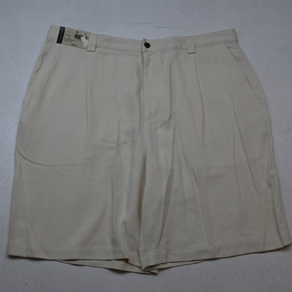 NEW Murano 38x8" Ivory Beige 100% Silk Pleated High Waist Mens Shorts